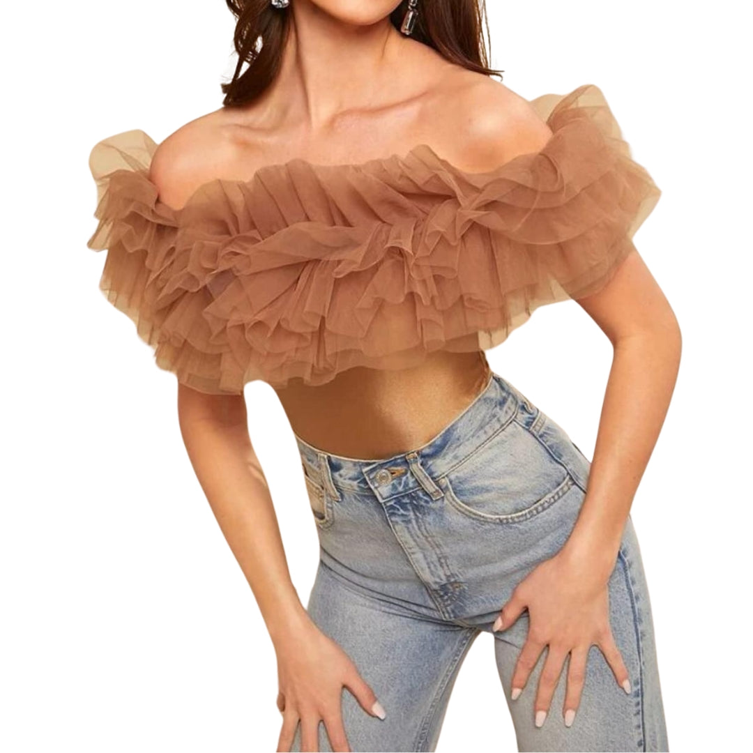 Body de hombros descubiertos a capas de malla