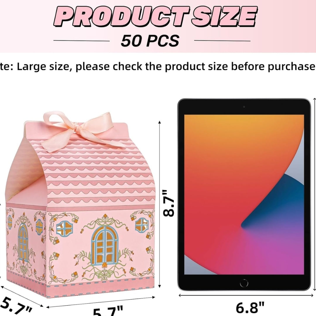 Caja de regalo en forma de casa rosada