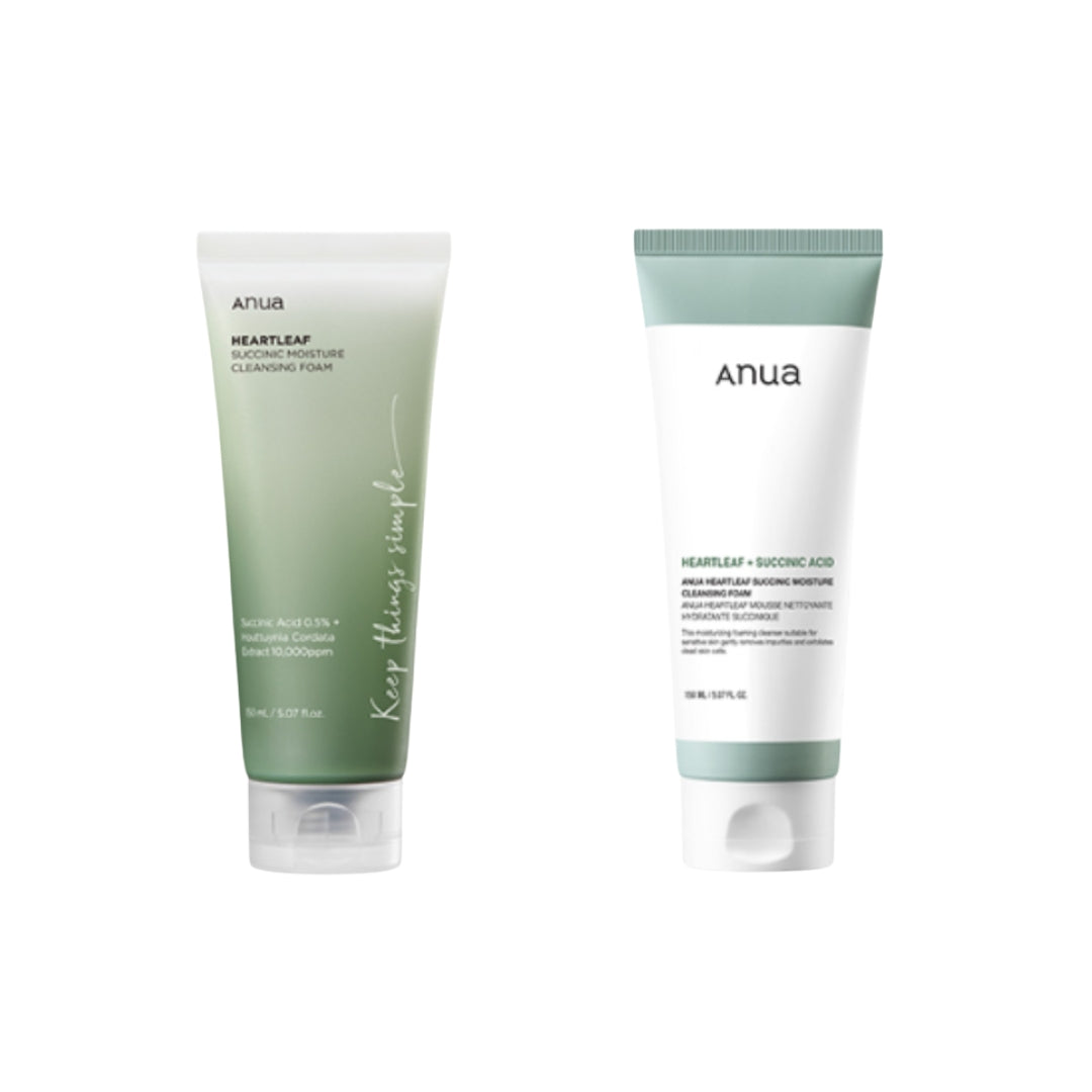 Limpiador Foam Heartleaf Succinic Moisture Cleansing Espuma limpiadora hidratante con ácido succínico y hojas de corazón de 150ml Anua