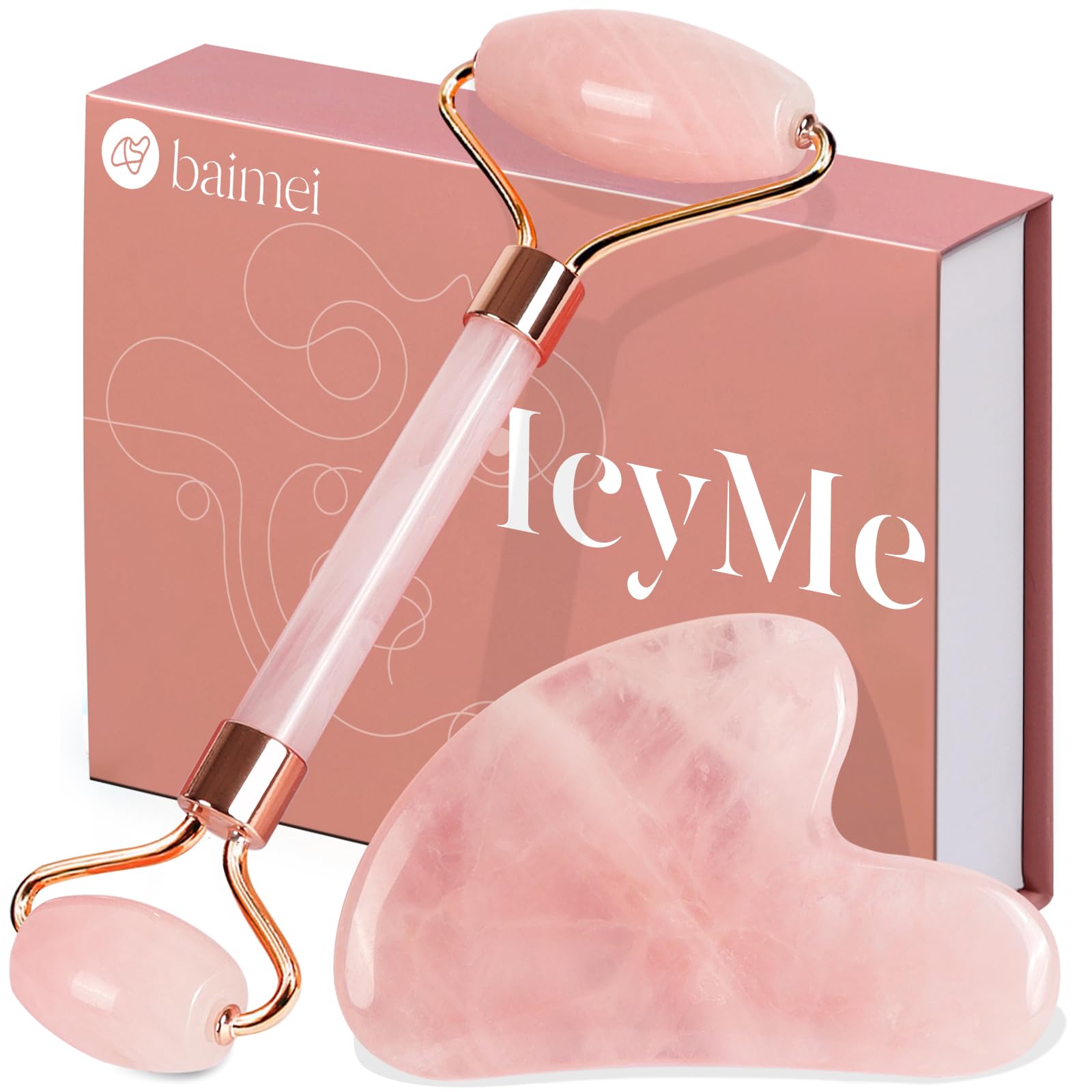 Baimei Gua Sha & Jade roller,cuarzo rosa