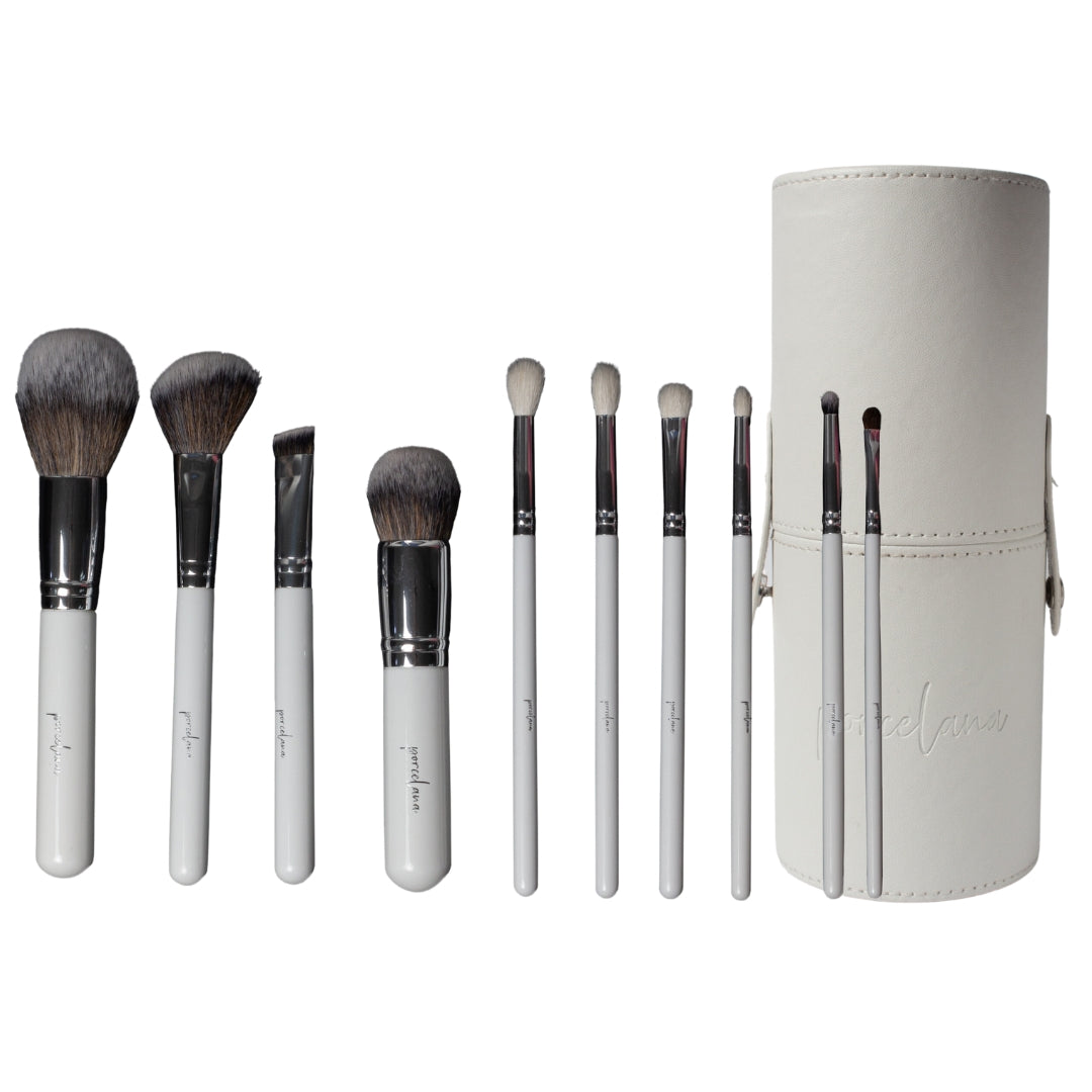 Set de Brochas Porcelana - 10pcs con Estuche de cuerina