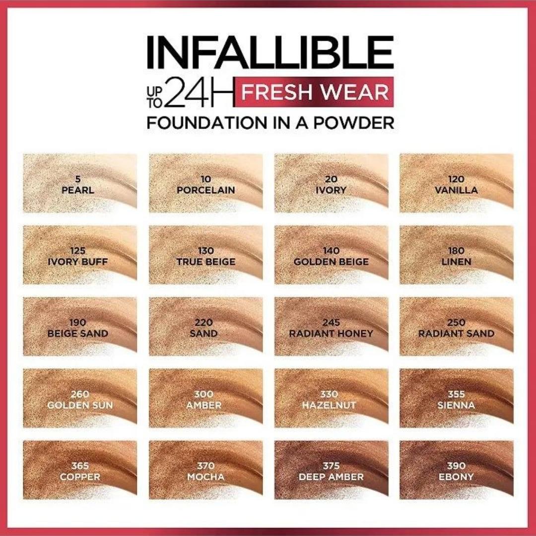 Polvo Compacto Infallible a Prueba de Agua 24h larga duración Fresh Wear 9g Loreal Paris