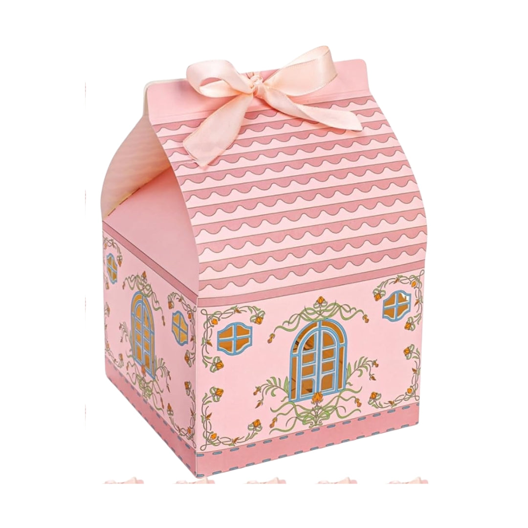 Caja de regalo en forma de casa rosada