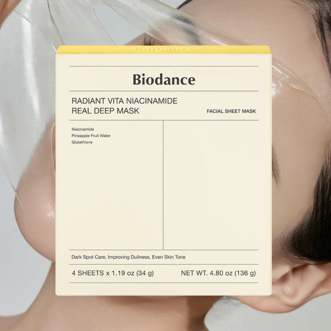 Mascarilla de Colageno profunda Radiant Vita Niacinamide Real Collagen Mask Pack of 4 Units Biodance