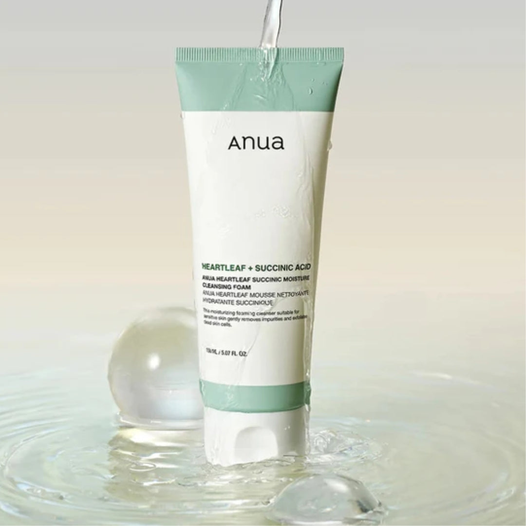 Limpiador Foam Heartleaf Succinic Moisture Cleansing  Espuma limpiadora hidratante con ácido succínico y hojas de corazón de 150ml  Anua