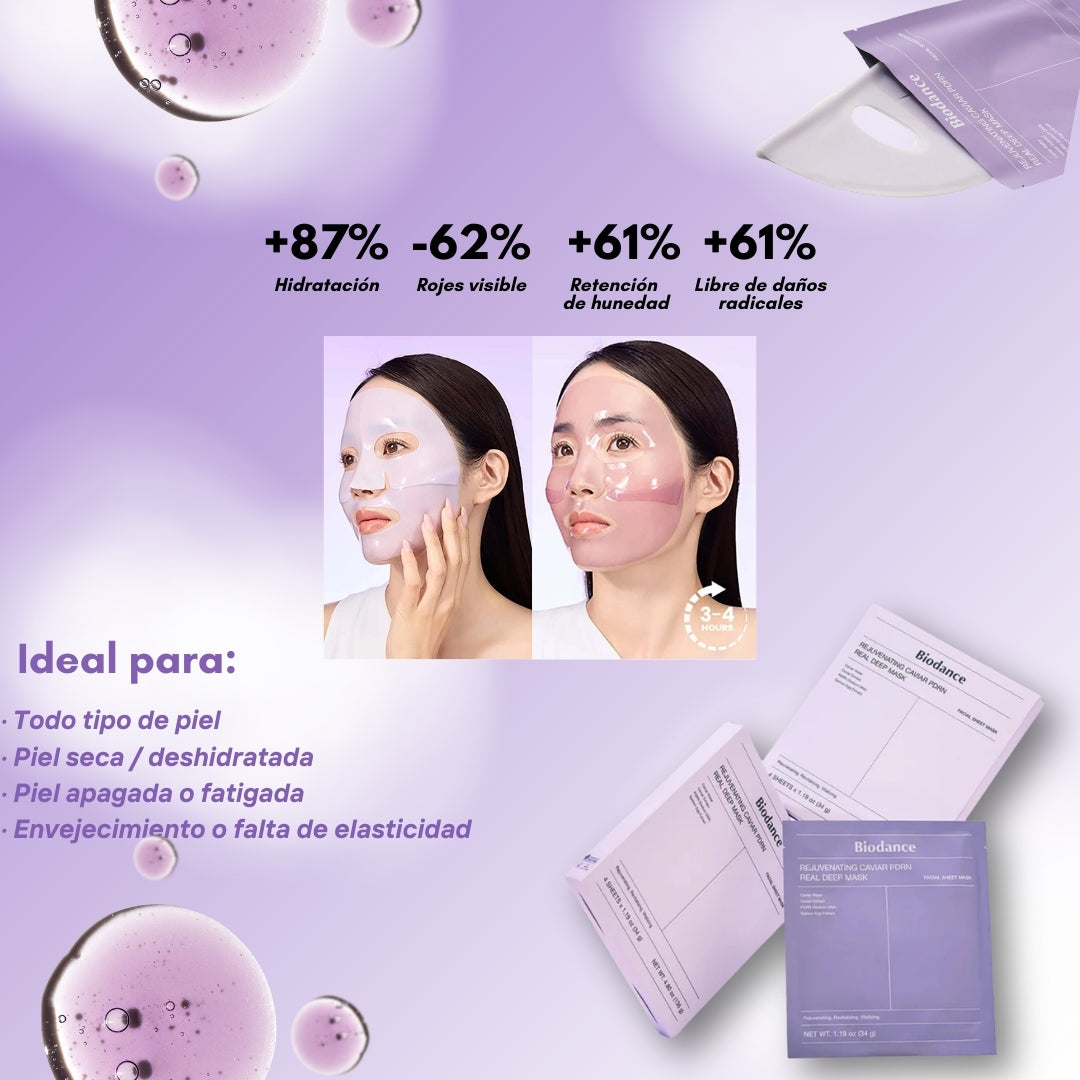 Mascarillas de Caviar Rejuvenating Caviar PDRN Real Deep Mask 4 unidades Biodance 4554