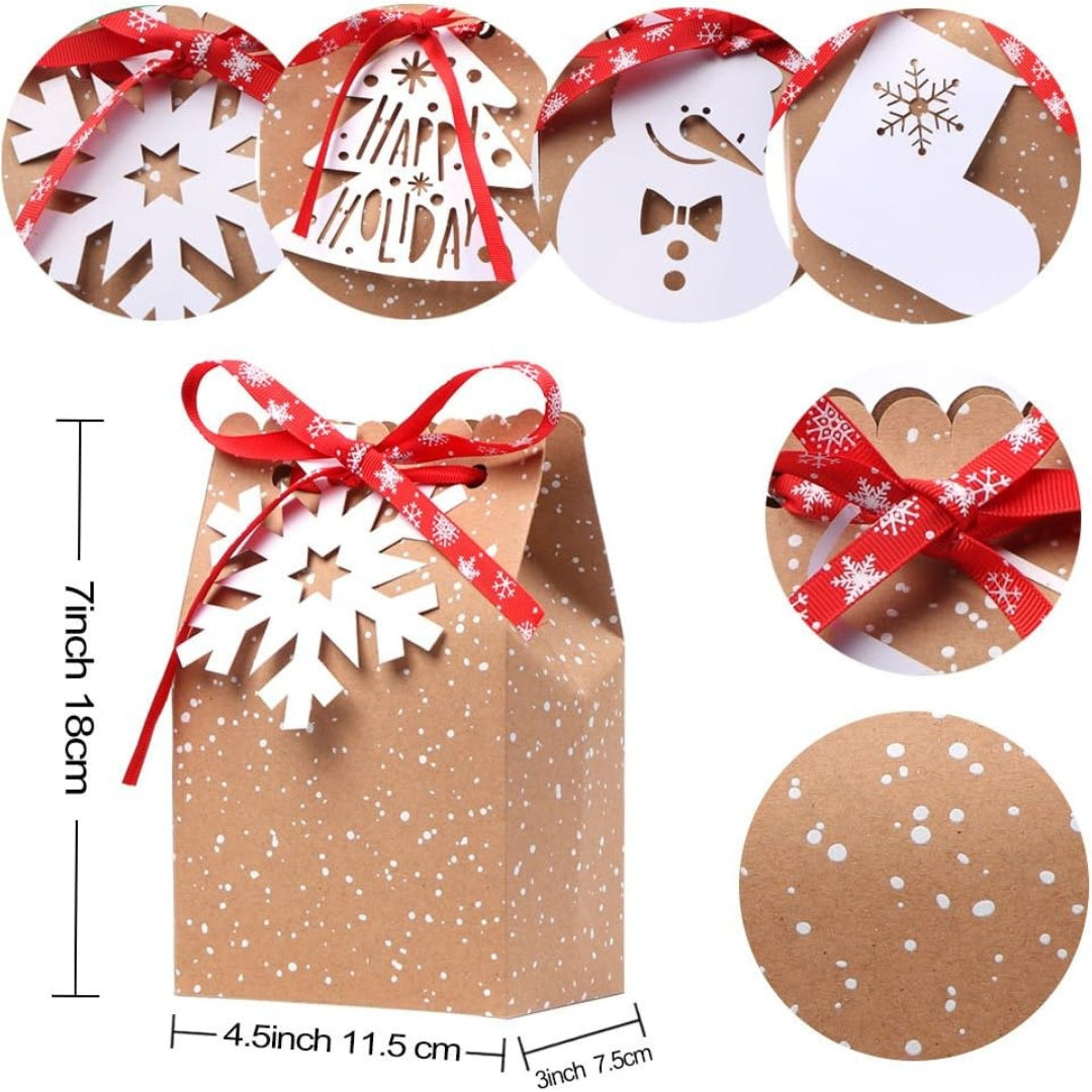 Surtido de 24 bolsas de regalo de papel Kraft OurWarm con etiquetas navideñas para regalos de fiesta de Navidad, 5 x 3 x 7 pulgadas