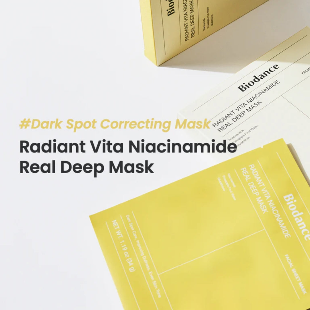 Mascarilla de Colageno profunda Radiant Vita Niacinamide Real Collagen Mask Pack of 4 Units Biodance