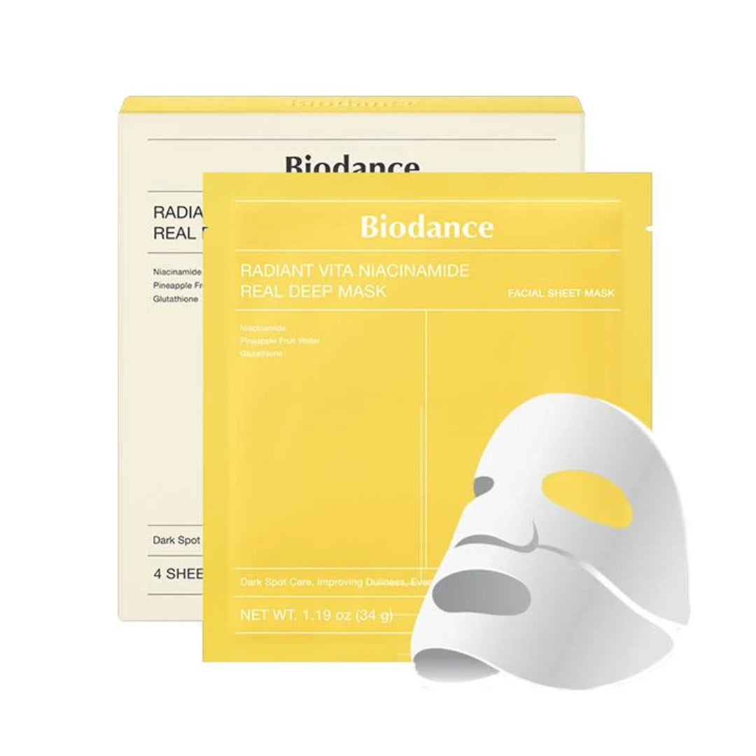 Mascarilla de Colageno profunda Radiant Vita Niacinamide Real Collagen Mask Pack of 4 Units Biodance